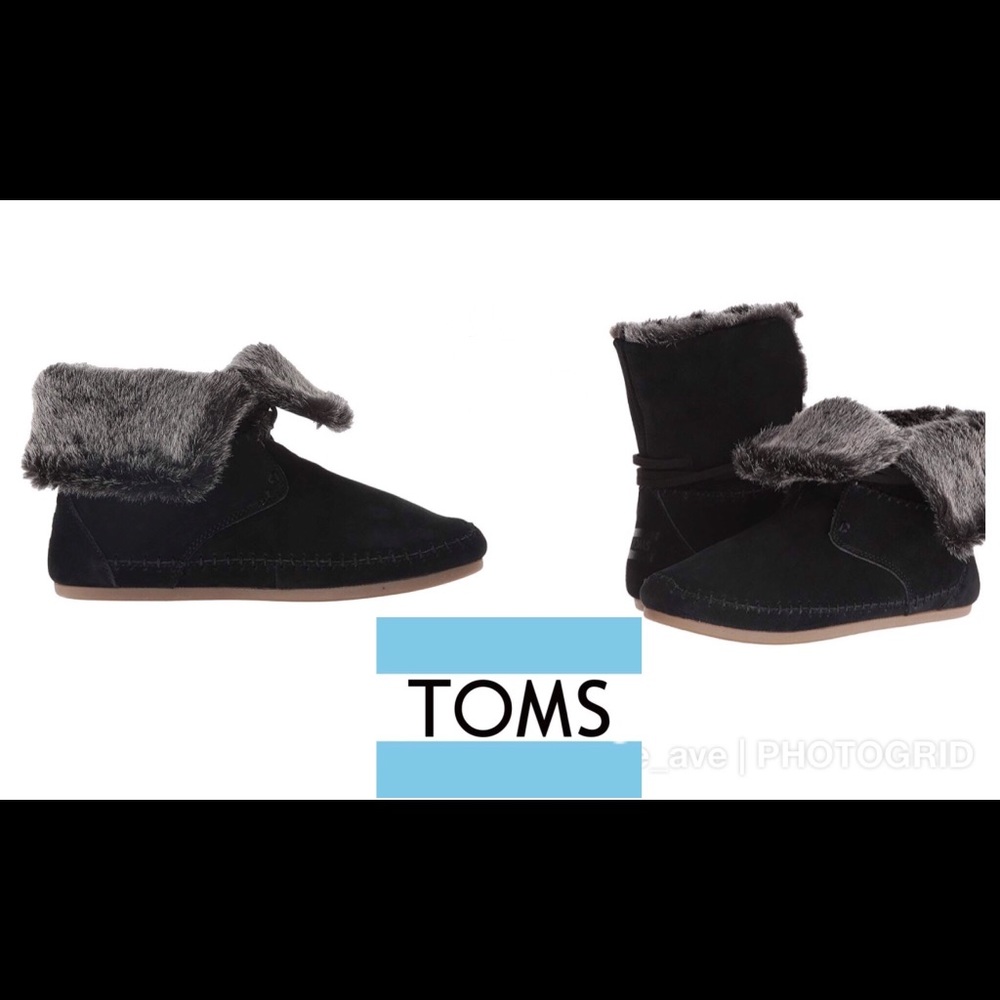 🔴 Toms Zahara Black Suede Faux Hair Booties